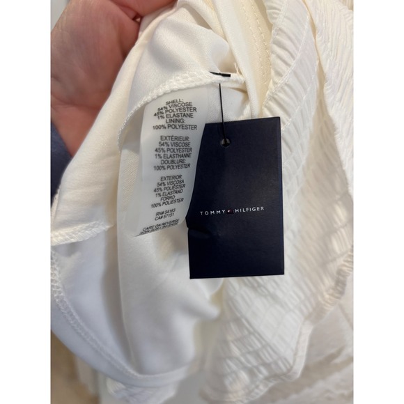 NWT Tommy Hilfiger Women Ivory Smocked Ruffle Hem Shift Dress Size 6 - Picture 7 of 8